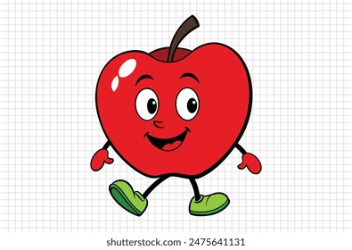 Red apple vector illustration, apple icon and healthy sweet fruit, silhouette, logo, eps file, red apple cartoon character, png On White Background