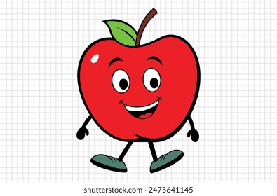 Red apple vector illustration, apple icon and healthy sweet fruit, silhouette, logo, eps file, red apple cartoon character, png On White Background