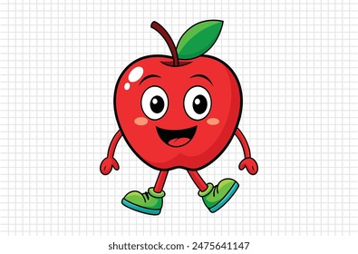 Red apple vector illustration, apple icon and healthy sweet fruit, silhouette, logo, eps file, red apple cartoon character, png On White Background
