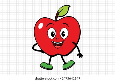 Red apple vector illustration, apple icon and healthy sweet fruit, silhouette, logo, eps file, red apple cartoon character, png On White Background