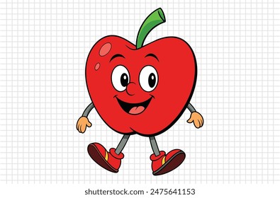 Red apple vector illustration, apple icon and healthy sweet fruit, silhouette, logo, eps file, red apple cartoon character, png On White Background