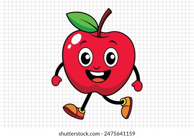 Red apple vector illustration, apple icon and healthy sweet fruit, silhouette, logo, eps file, red apple cartoon character, png On White Background