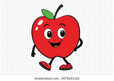 Red apple vector illustration, apple icon and healthy sweet fruit, silhouette, logo, eps file, red apple cartoon character, png On White Background