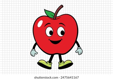 Red apple vector illustration, apple icon and healthy sweet fruit, silhouette, logo, eps file, red apple cartoon character, png On White Background