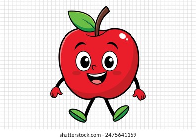 Red apple vector illustration, apple icon and healthy sweet fruit, silhouette, logo, eps file, red apple cartoon character, png On White Background