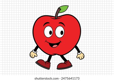 Red apple vector illustration, apple icon and healthy sweet fruit, silhouette, logo, eps file, red apple cartoon character, png On White Background