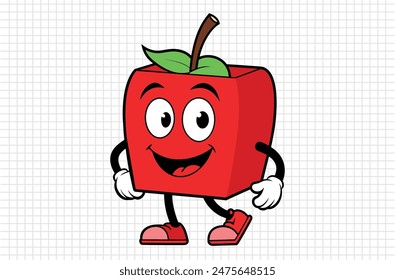 Red apple vector illustration, apple icon and healthy sweet fruit, silhouette, logo, eps file, red apple cartoon character, png On White Background