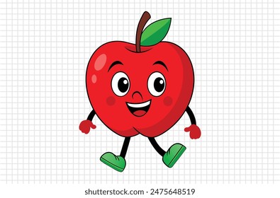 Red apple vector illustration, apple icon and healthy sweet fruit, silhouette, logo, eps file, red apple cartoon character, png On White Background