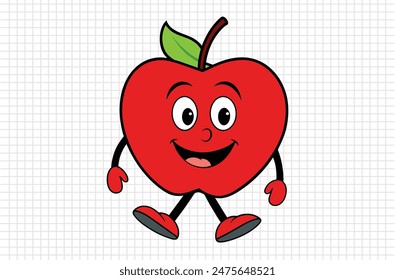 Rote Apfel-Vektorillustration, Apfel-Ikone und gesunde süße Frucht, Silhouette, Logo, EPS-Datei, rote Apfel-Cartoon-Figur, PNG auf weißem Hintergrund