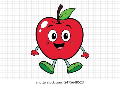 Red apple vector illustration, apple icon and healthy sweet fruit, silhouette, logo, eps file, red apple cartoon character, png On White Background