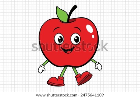Red apple vector illustration, apple icon and healthy sweet fruit, silhouette, logo, eps file, red apple cartoon character, png On White Background
