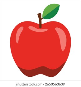 Red apple vector illustration isolated on white. Crisp fruit graphic perfect for healthy eating campaigns and back to school themes.