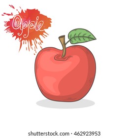  Red apple vector illustration isolated on a white background.Summer fruit  icon hand draw in doodle style with shadow