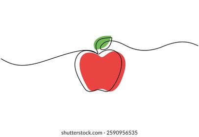 Red apple vector illustration. One continuous line drawing art illustration, Abstract red apple vector. Line continuous hand drawn illustration. Garden fruit outline icon, linear silhouette.