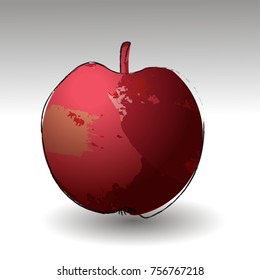 Red apple vector illustration. stylized apple with grunge painted background texture Organic fruit image. Can be used as logo. Healthy nutrition, vegan or vegetarian food with shadow.