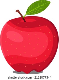Red apple vector with leaf on white background. Fruit illustration for farm market menu. Healthy food design