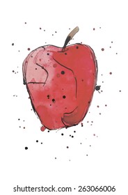 Red apple vector watercolor on white background