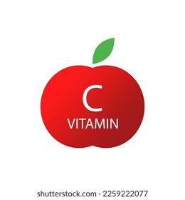 red apple vitamin c. Sweet food. Organic concept. Healthy eating. Vector illustration.