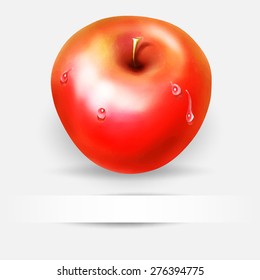 red apple with water drops, vector drawing with space for text
