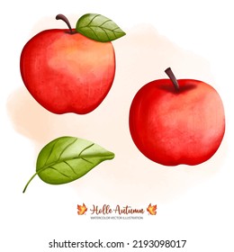 Red Apple watercolor, Autumn or Fall Animal decor, Digital paint watercolor illustration
