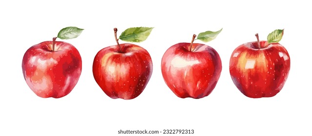 Red apple watercolor isolated on white background. Set of healthy fruit apples vector illustration