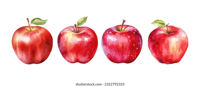 Red apple watercolor isolated on white background. Set of healthy fruit apples vector illustration