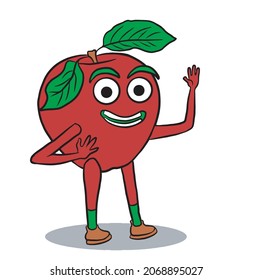 Ondeando manzanas rojas. Personaje de fruta feliz dando un saludo positivo. figura aislada de fondo blanco. ilustración vectorial.