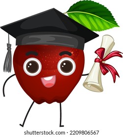 Red apple wearing graduation hat illustration