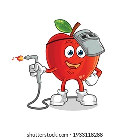 Red Apple welder mascot. cartoon vector