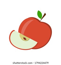 red Apple whole and cut in flat style, isolated on white background, clipart, design, decoration, icon, Sign, sketch, banner, logo