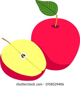 Red apple. A whole fruit and half. Color vector graphics. 