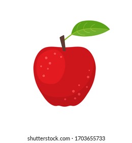 Red apple whole fruit with leaf. Vector illustration isolated on white background