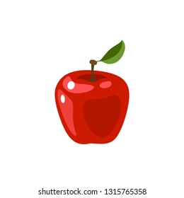 Red apple, whole fruit. Vector illustration cartoon flat icon isolated on white.
