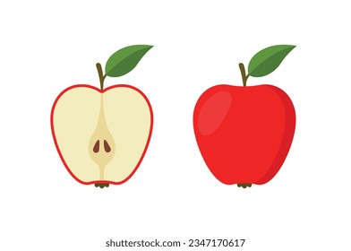 Red apple, whole and slices, eps 10 format