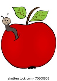 red apple with worm