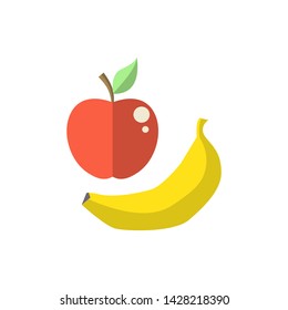 Red apple and yellow banana .Vector fruit illustration isolated on a white background