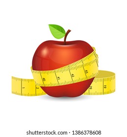 Red apple with yellow measuring tape vector design illustration isolated on white background