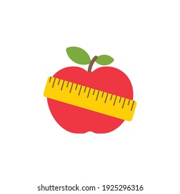 Red apple with yellow measuring tape vector Illustration on white background flat style. 