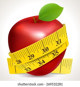 Red apple with yellow measuring tape