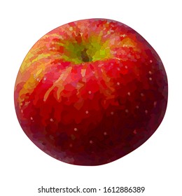 red apple with yellow veins, detailed vector hand drawn mosaic illustration on a white isolated background