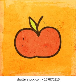 Red Apple.Cute Hand Drawn Vector illustration, Vintage Paper Texture Background