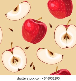 Red apples and apple slices seamless