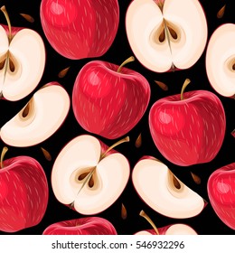 Red apples and apple slices seamless