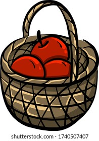 Red apples in basket , illustration, vector on white background