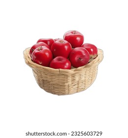 red apples in a basket isolated basket, fruit, apple, food, red, healthy, isolated, fresh, ripe, white, apples, diet, green, juicy, organic, sweet, freshness, fruits, vegetarian, nature, yellow, color
