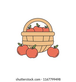 red apples in a basket isolated on white background vector illustration