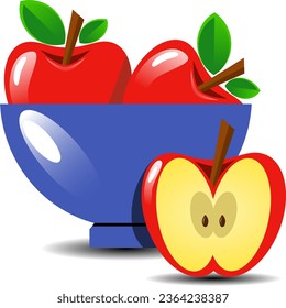 Animación vectorial de manzanas rojas en placa azul