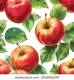 Red Apples, creative hand drawn cartoon flat style illustration, seamless pattern