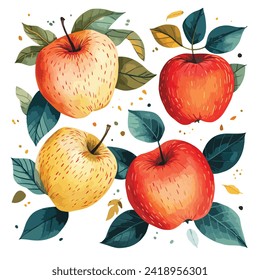 Red Apples, creative hand drawn cartoon flat style illustration, seamless pattern