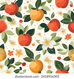 Red Apples, creative hand drawn cartoon flat style illustration, seamless pattern